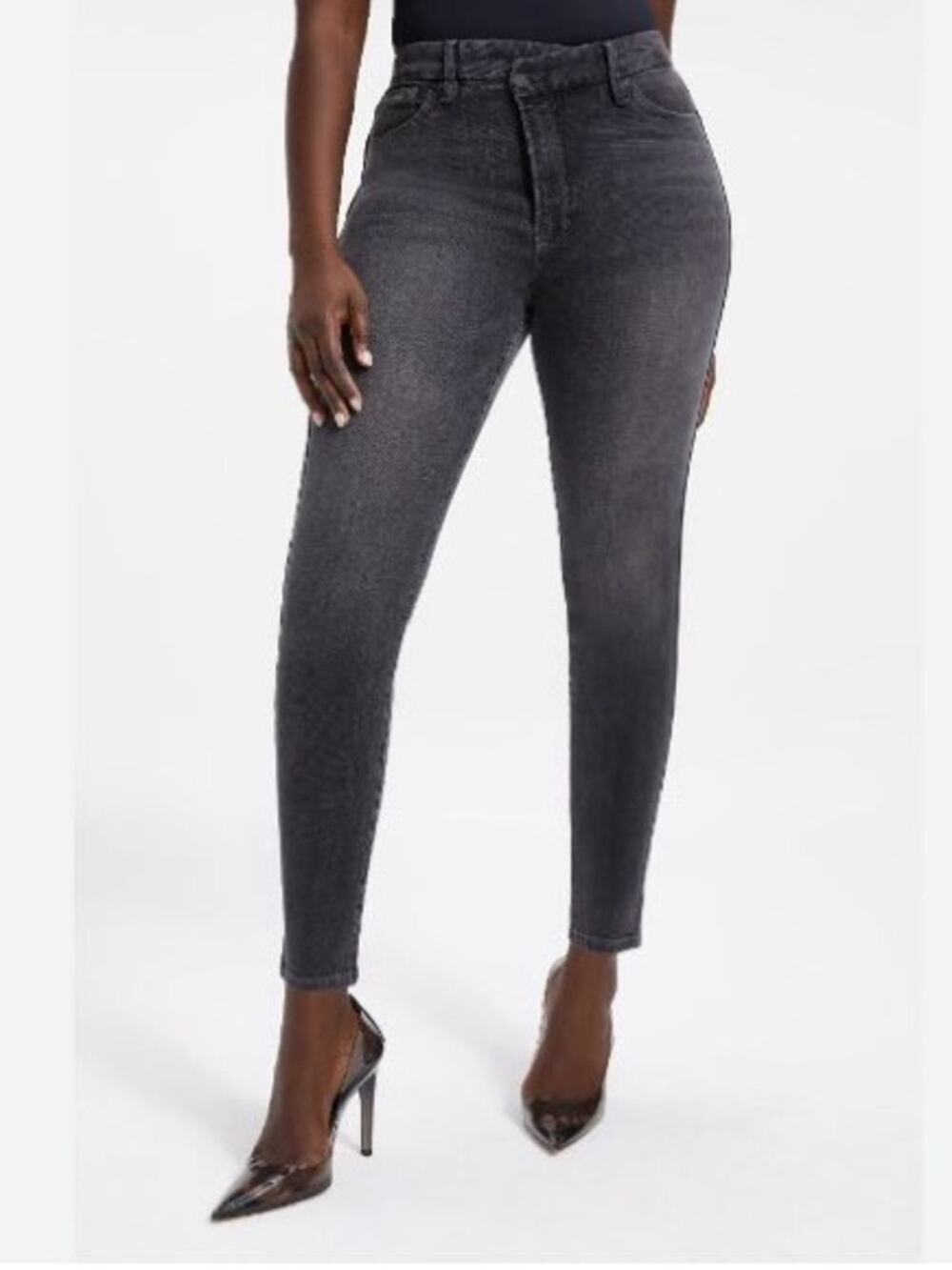 Good American Good Curve Cross Waist Skinny Ankle Jean Black Size 12 31